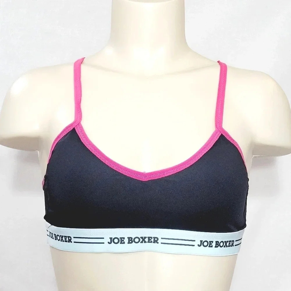 Joe Boxer S1180 Mesh Back V-Neck Wire Free Wireless Sports Bra Black Aqua